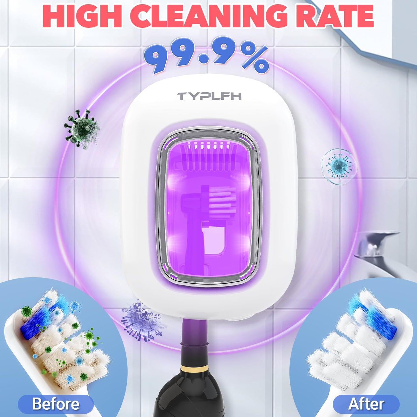 Toothbrush Sanitizer and Holder, TYPLFH Wall Mounted Toothbrush Covers Holders for Bathrooms, Rechargeable Toothbrush Travel Cleaner Case for Electric & Any Toothbrushes