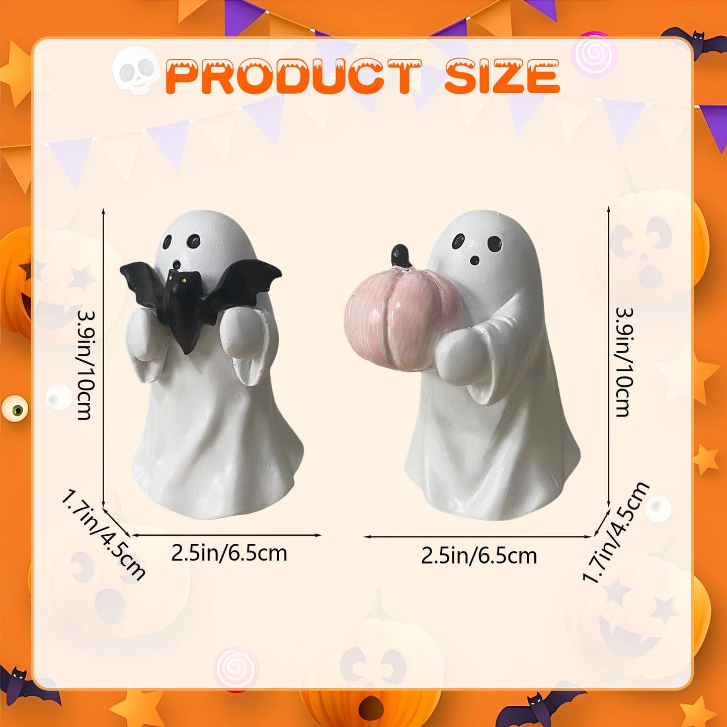 WGXIA Ghost Figurine Decor - 2Packs Small Halloween Ghost Statue for Home Decorative - Cute Mini Spooky Ghosts Pink Halloween Decor for Desk Office Table Centerpieces Ornament (White - Set of 2)