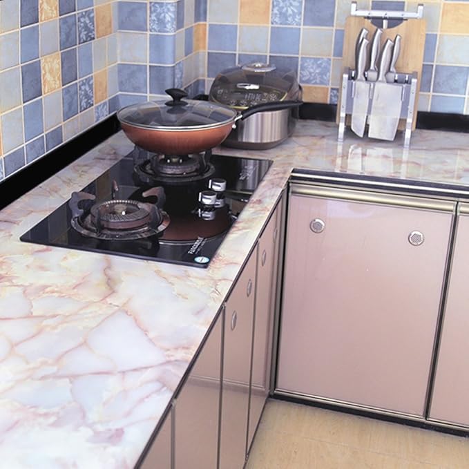 Amhao Amber Pink Granite Look Marble Effect Counter Top Film Vinyl Self