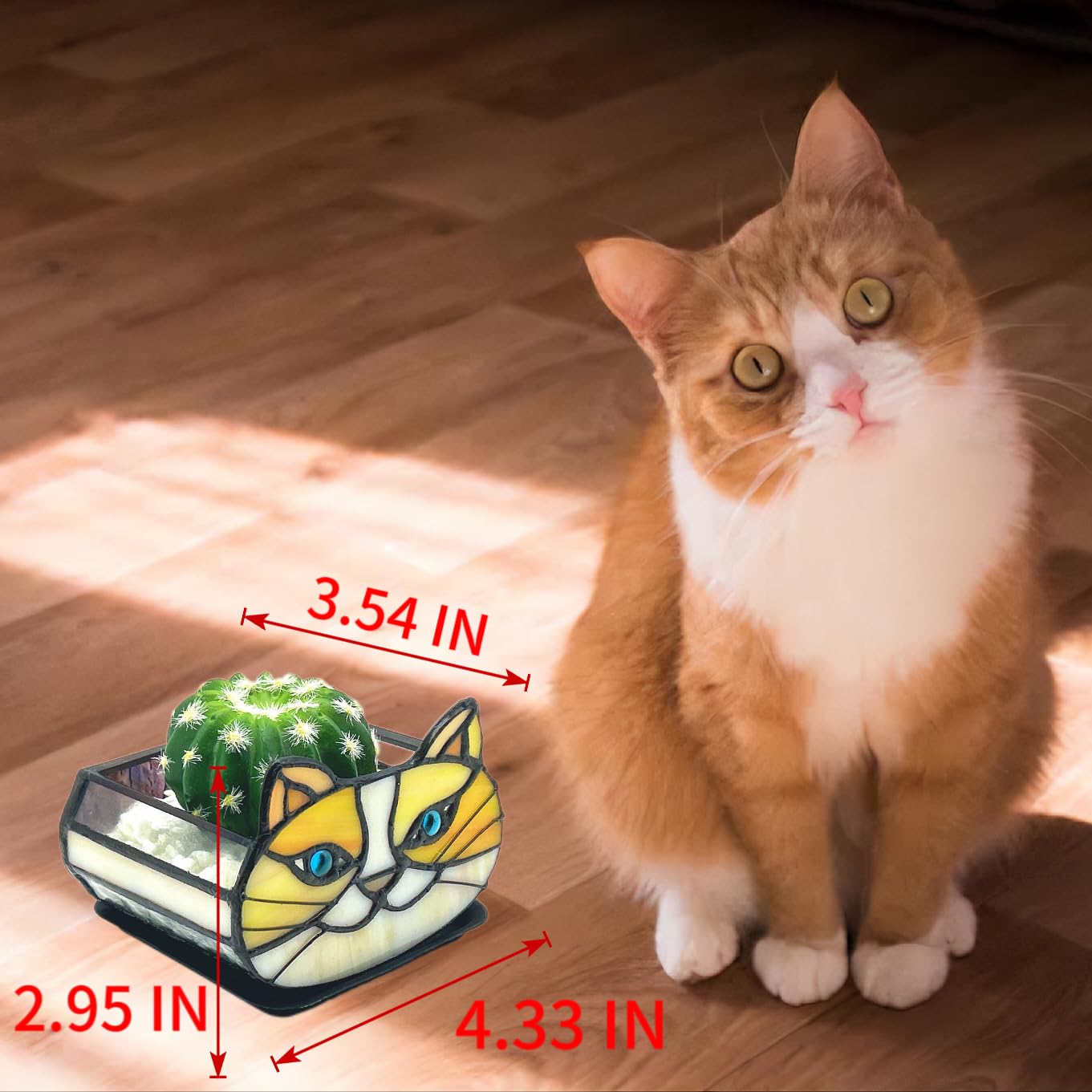Entlityful Stained Glass Yellow Cat Flower Pot,Small Succulent Planter for Indoor Plants,Cat Plant Decoration for Windowsill 4.33x3.54x2.95 in（Excluding Plants）