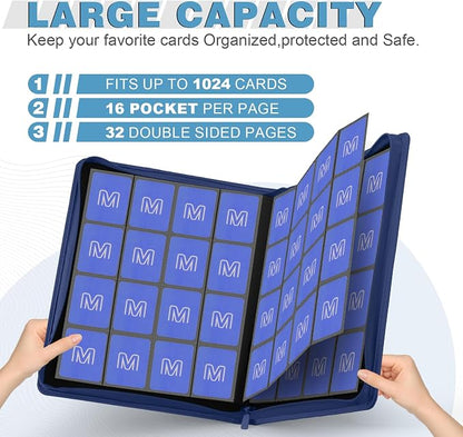 Premium Card Binder 16 Pocket,Trading Card Binder Holds up to 1000+Cards Sturdy Card Collection Album, Card Holder Folders for MTG, TCG, Game Cards & Sports Cards