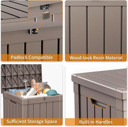 ROJIK Outdoor Storage Housing Deck Box - Waterproof Patio Furniture, Garden Tools, Cushions, Pool Accessories Storage Bench with Lockable Lid and Side Handles (Grey, 50 Gal)