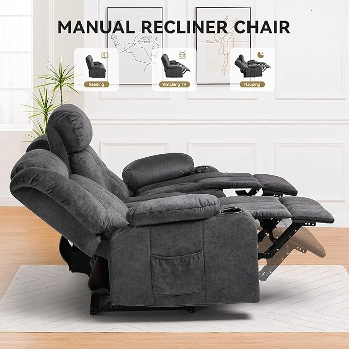 COMHOMA Manual Recliner Chair Set，Fabric Reclining Sofa Chair