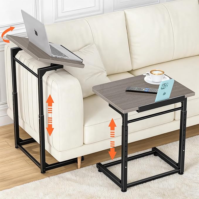 Tv Tray Table, 8-Level Adjustable Height Couch Side Table，90° Tilt Angle