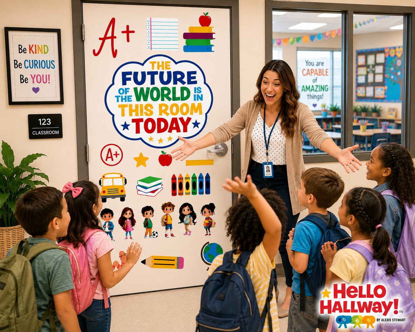 Hello Hallway Classroom Door Decorations for Teachers, Back to School | Reusable Peel & Stick Door & Whiteboard Decor Kit | Preschool Pre-K Kindergarten Classroom Decor | Teacher Supplies