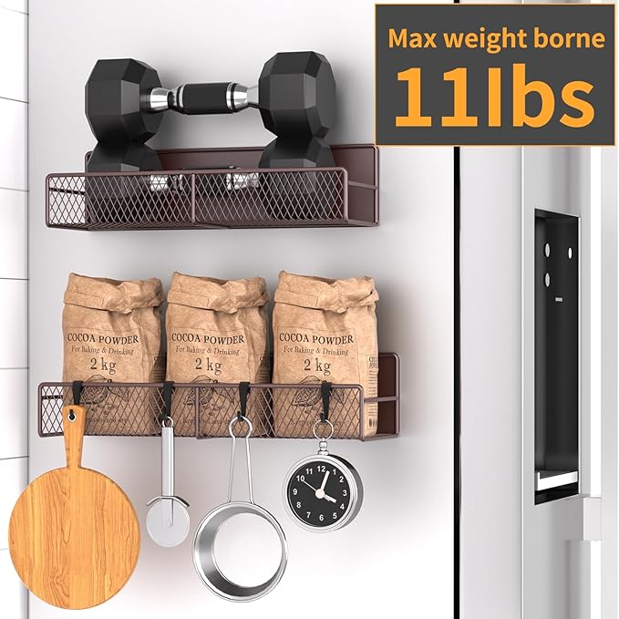 Magnetic Spice Rack for Refrigerator, 2 Pack 100% Metal Strong Magnet Shelf