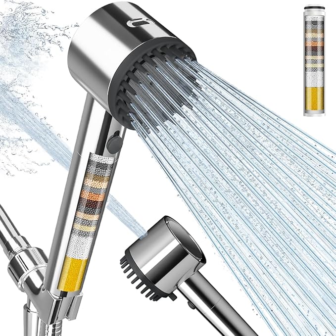Cobbe Filtered Shower Head with Handheld, 5 Spray Mode Showerhead with Filters, Built-in Power Wash for Hard Water - Remove Chlorine - Reduces Dry Itchy Skin, Chrome