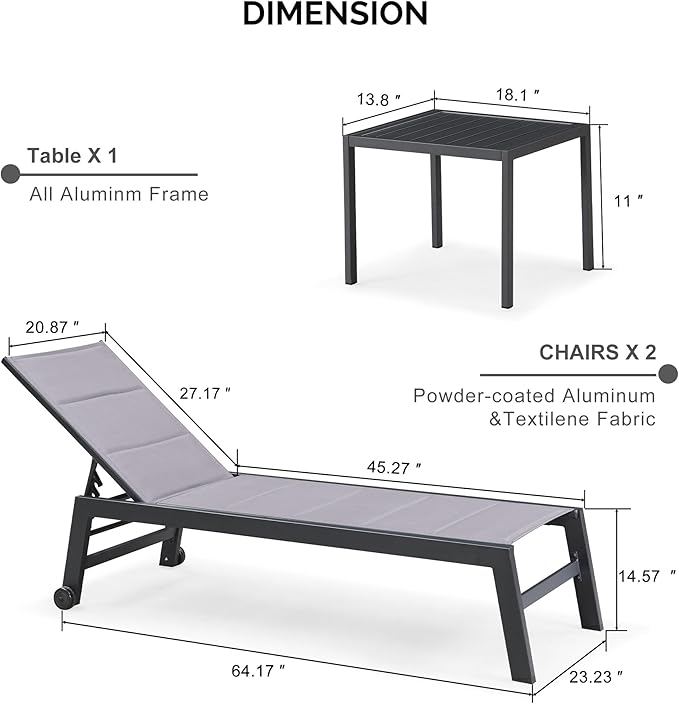 PURPLE LEAF Outdoor Chaise Lounge Set of 2 Aluminum Patio Lounge Chair