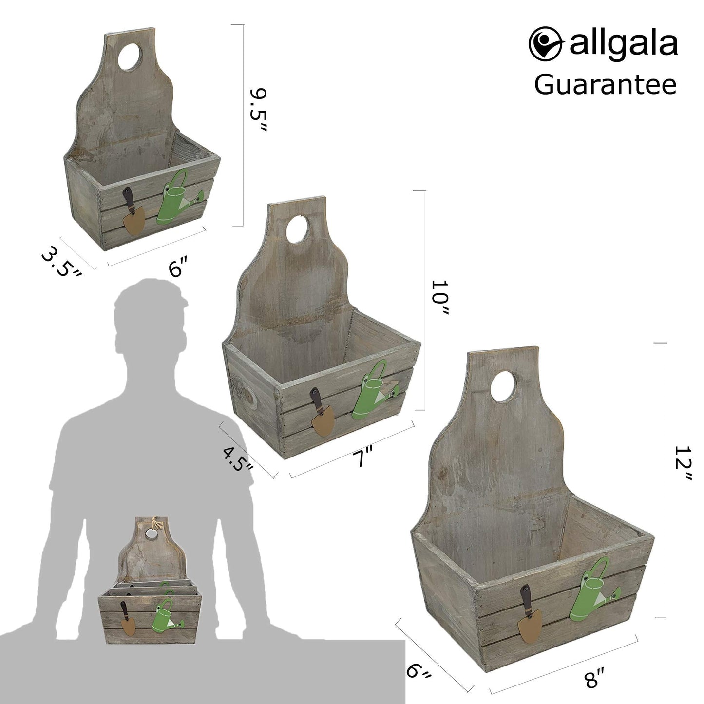 allgala 3-PC Set Wooden Boxes Planter Trough for Flower pots - Indoor Outdoor Decoration - Storage Display Hanging - HD88343