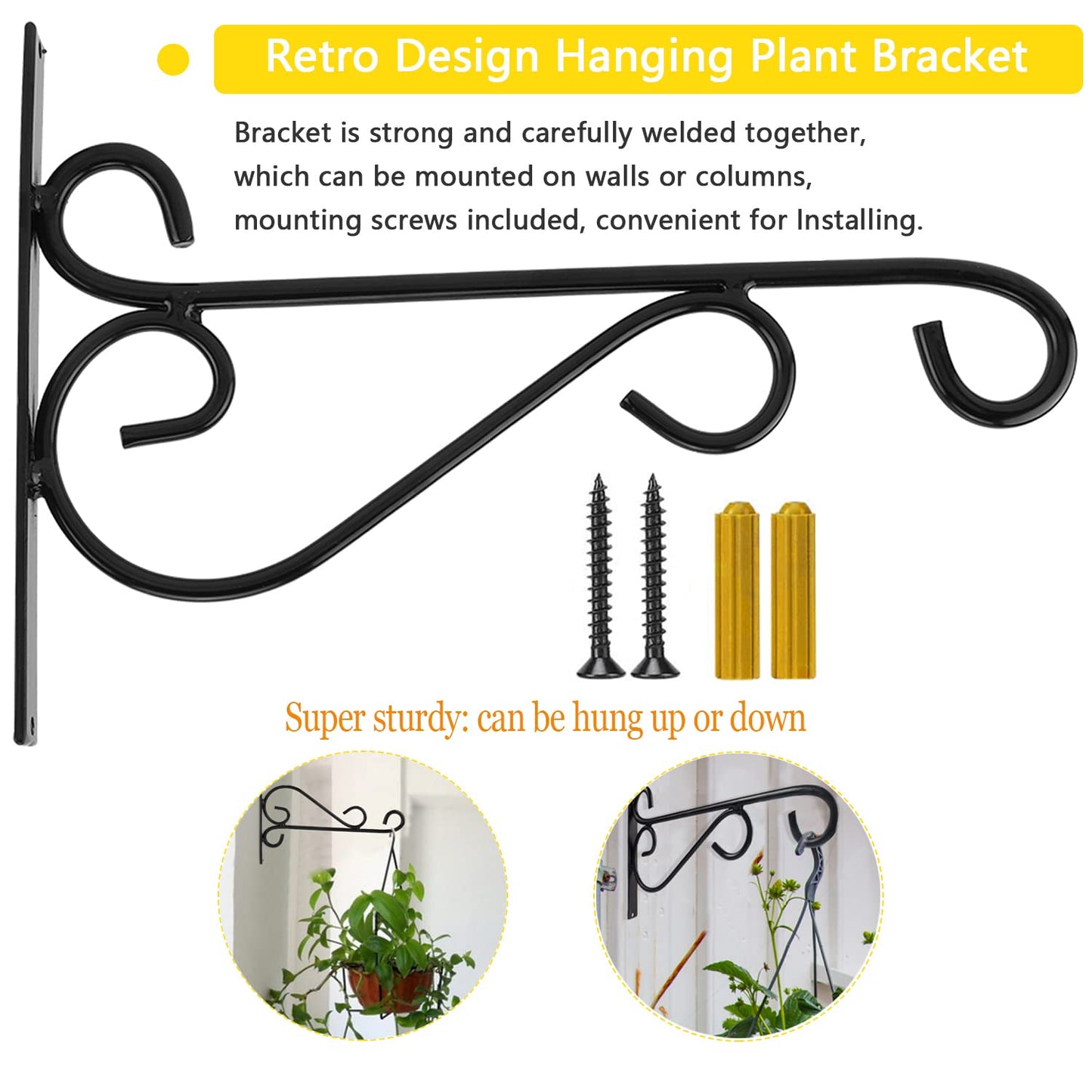 12 Inch Hanging Plant Bracket, Thick Solid Steel Wall Mount Bracket for Heavy Duty Decorations, Rust-Resistant Plant Hanger Hook for Planters, Wreaths, Fruit baskets, Wind Spinners, Lights, Lanterns