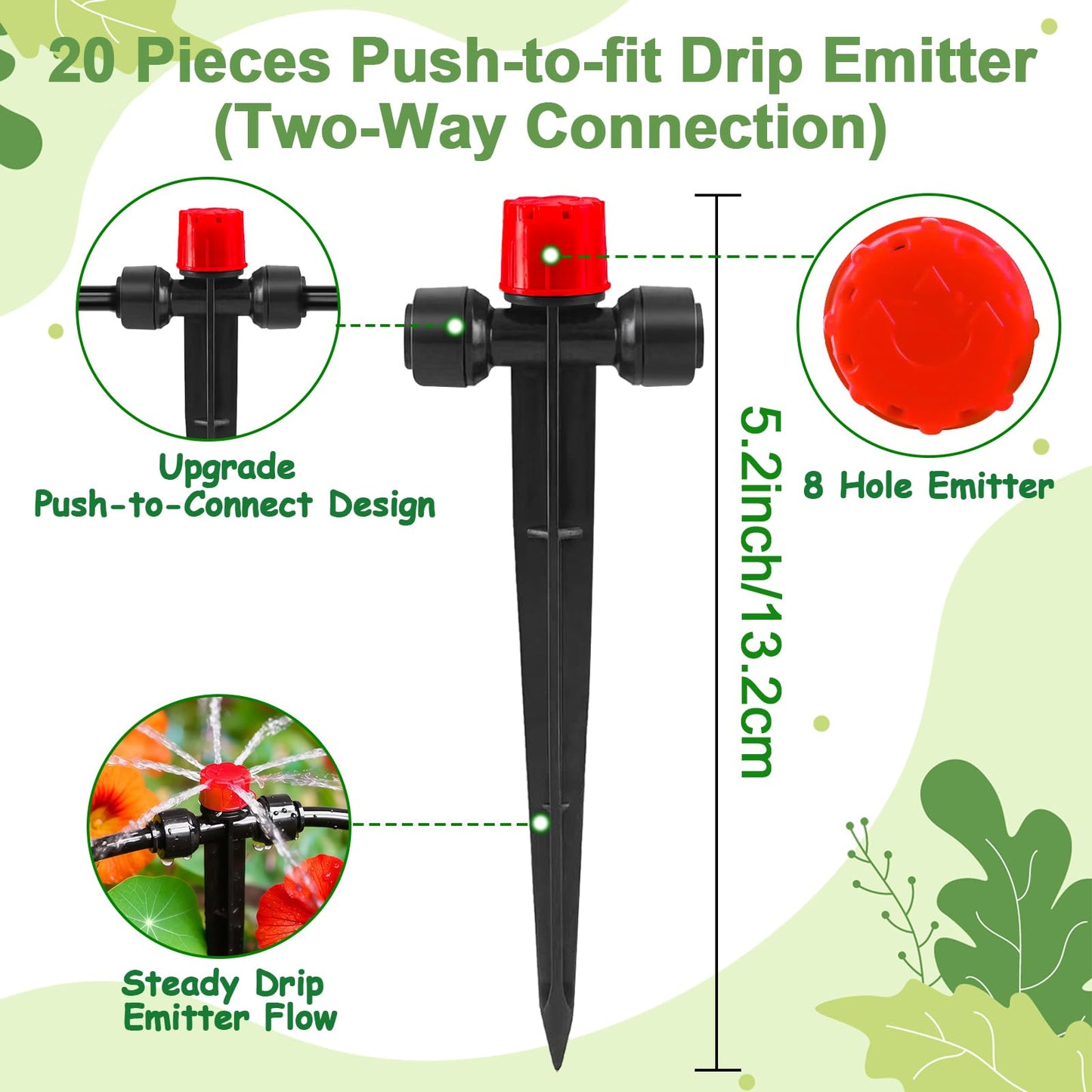 WZFLRUA 20 Pieces Quick Connect Drip Irrigation Emitters for 1/4" Tubing, Adjustable 360 Degree Irrigation Muti Stream Spray Emitter On 5" Stake for Garden Watering System