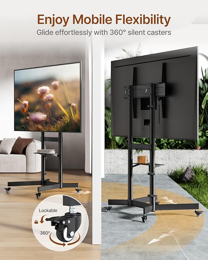 Heavy-Duty Rolling TV Stand for 55–100" Screens — Supports 165 lbs, Stable