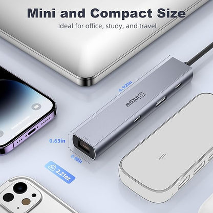 intpw USB C to USB A Hub 6 Ports with 4K HDMI Ethernet 100W PD Type C Hub USB 3.0 5Gbps Aluminum Adapter Multiport USB C Hub for Laptop, Mac, iPad, PC (1.97FT(6in1,HDMI 4K))