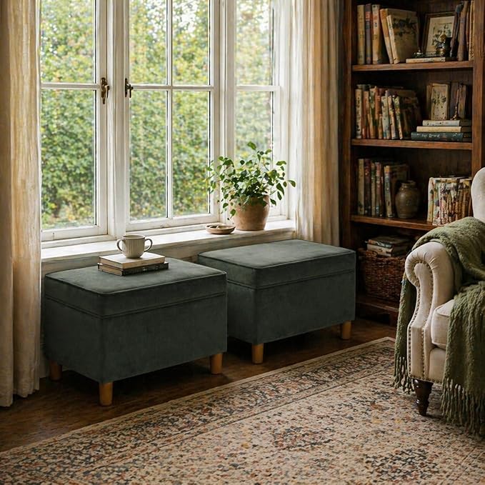 HomePop - Dinah 24" Storage Ottoman- Loden Green Velvet
