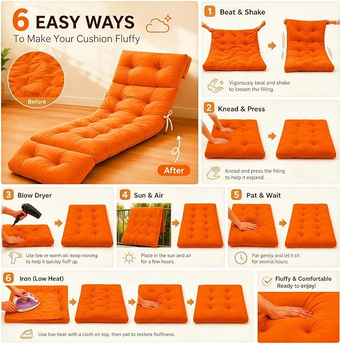 Outdoor Chaise Lounge Cushion, Waterproof 74.4x22x4.7 Inch Thick Cotton Filled