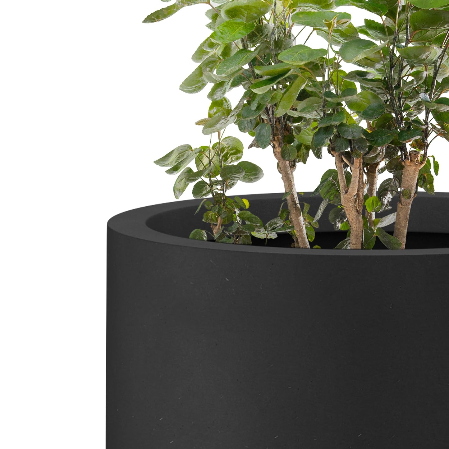 Kante 24 Inch Tall Round Concrete Planter, Large Indoor Outdoor Plant Pots with Drainage Hole and Rubber Plug, Modern Decorative Garden Pots for Home Patio Porch, Black