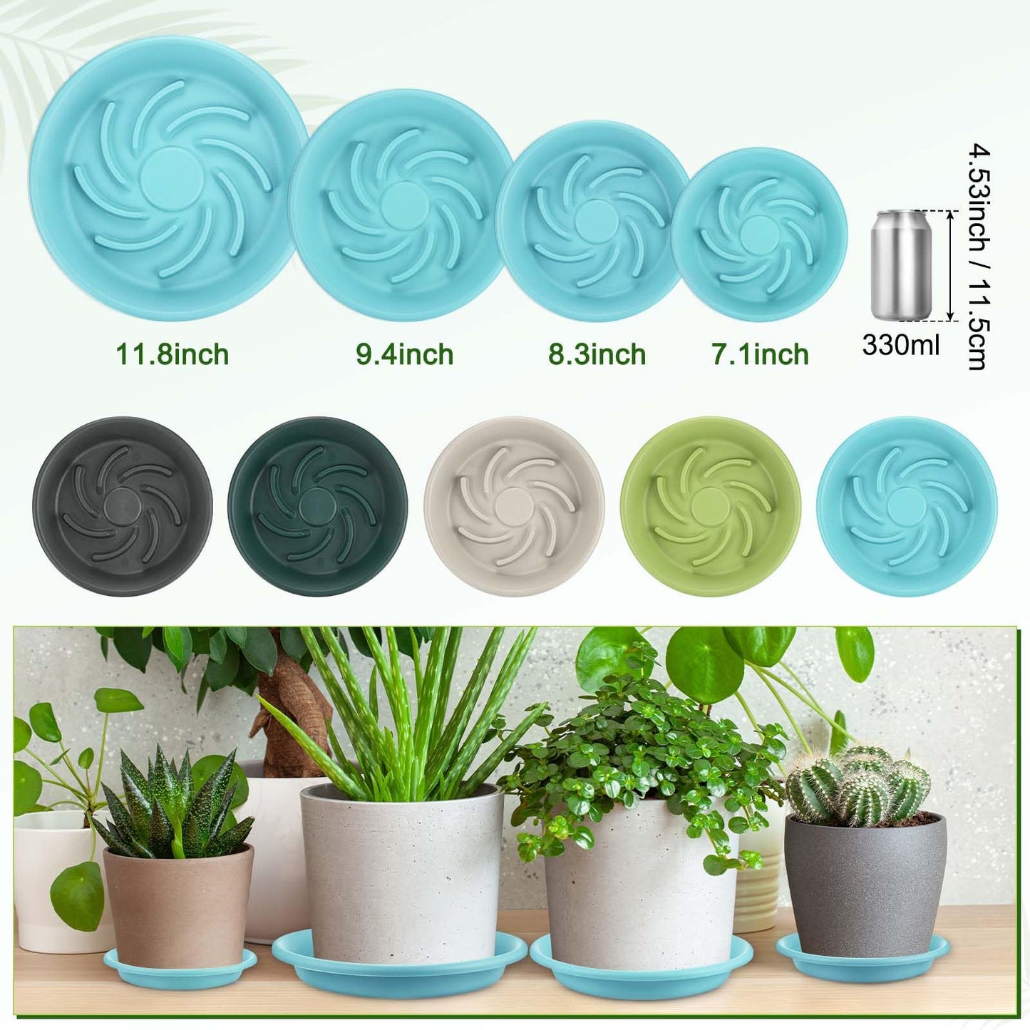 M METERXITY 2-Pack Plant Saucers, 7.3 Inch ID Anti-Rot Root Resin Flower Pot Plant Saucers for Indoor/Outdoor, Flowerpot Drip Tray [9.4 Inch OD, Light Blue]
