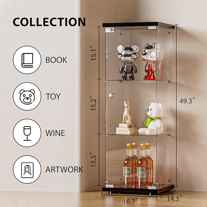 FANYUSHOW 3-Shelf Glass Display Cabinet