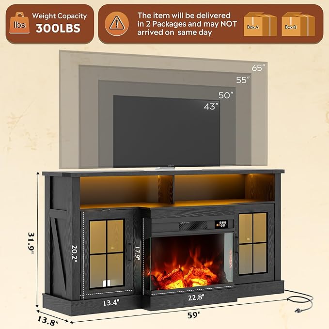 WLIVE 3-Sided Glass Electric Fireplace TV Stand