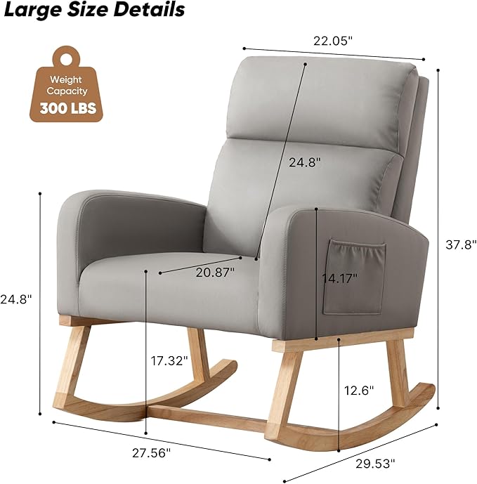 HCHAIRH Rocking Chair Nursery, Leather Nursing Rocking Chairs, Upholstered