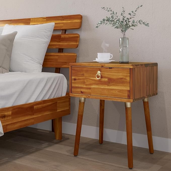 Bme Caden Solid Wood Nightstand/Side Table/End Table, Fully Assembled,