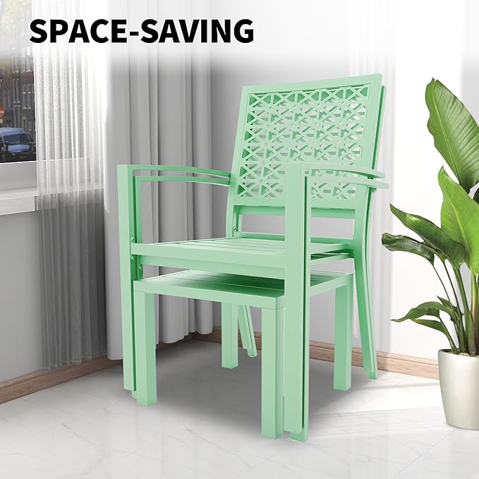 GarveeTech 3 PCS Outdoor Bistro Set, Stackable Modern Metal Steel Table and