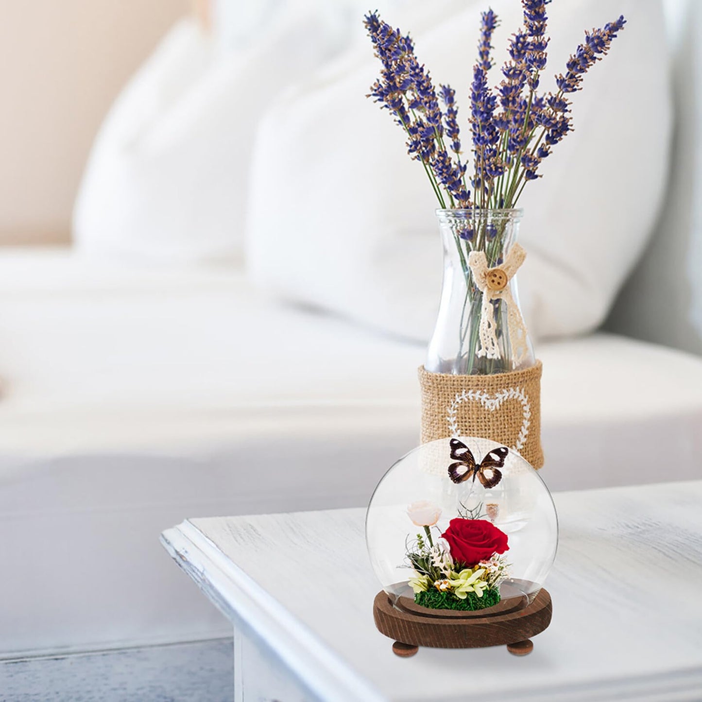 FESTFENDS Glass Cloche Dome Wooden Base Display Case for Preserved Flower and Succulent Craft Decoration