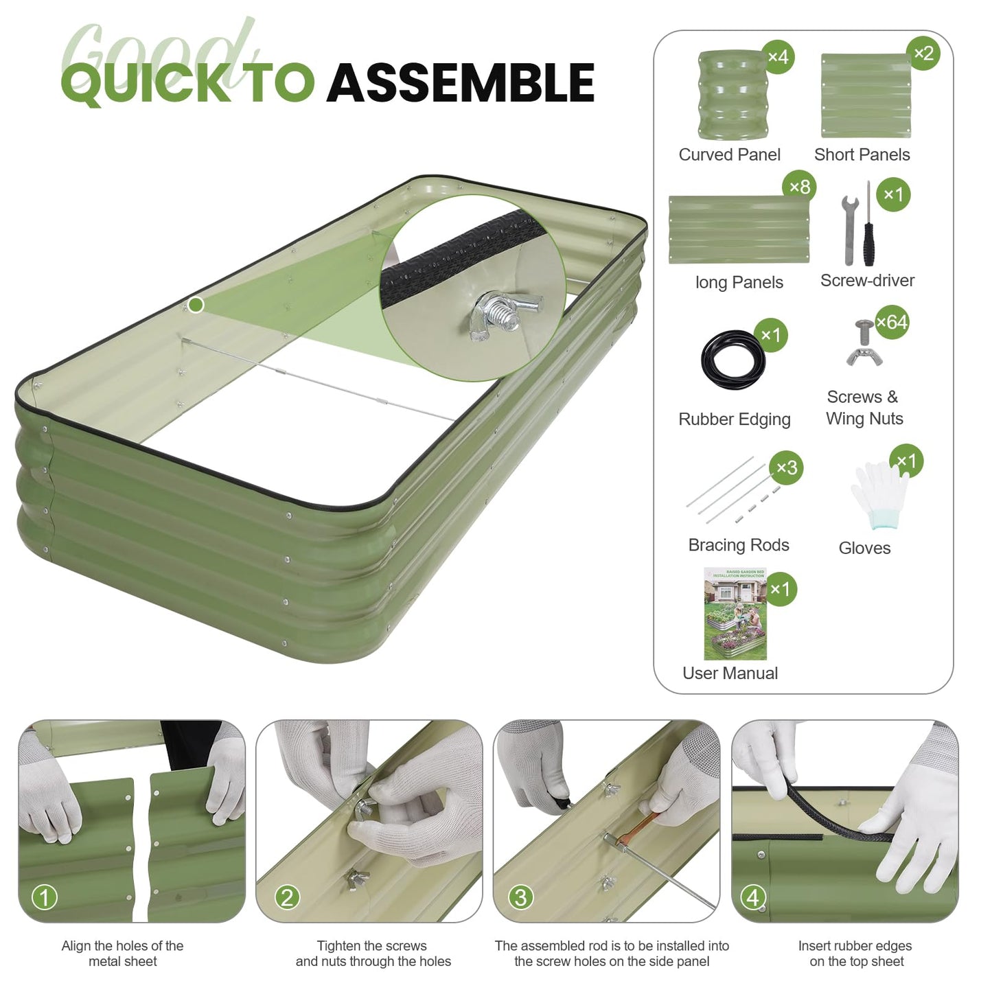 5-in-1 Adjustable Raised Garden Bed Kit | Galvanized Planter Boxes for Vegetables, Flowers | 12" Tall, Multiple Sizes (8x3x1ft, 9x2x1ft, 10x1x1ft, 6x5x1ft, 7x4x1ft) | Outdoor Metal Raised Bed, Green