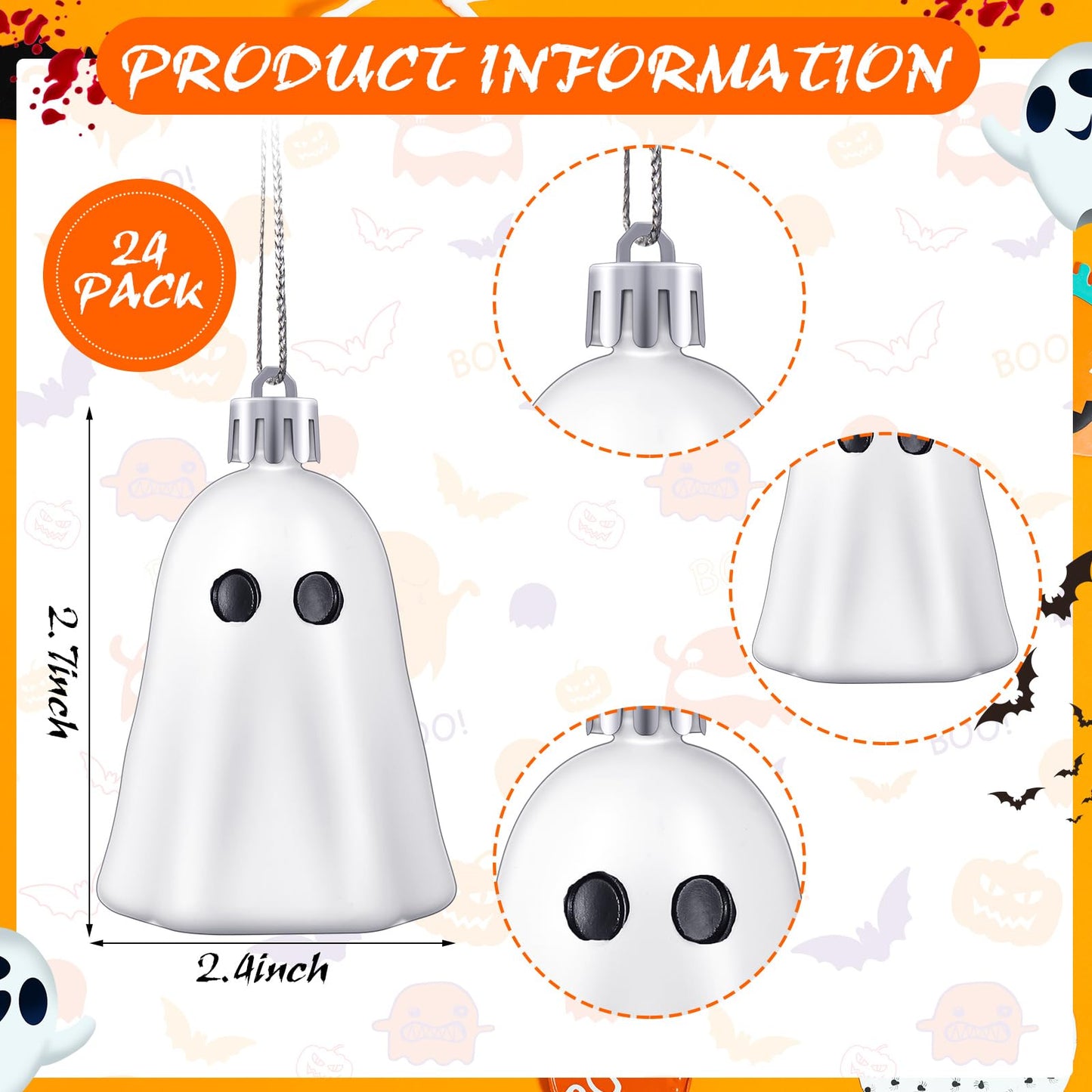 Tigeen 24 Pcs Halloween Hanging Ornaments Cute Ghost Decoration Halloween Tree Decoration Plastic Decorative Mini Ghost Ornaments for Home Tree Party Supplies (Cute,White)