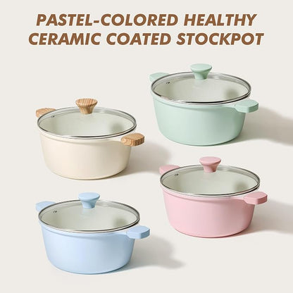 SENSARTE Ceramic Nonstick Stock Pot with Lid, 4.5 Quart Induction Cooking Pot with Tempered Glass Lid, Stew Pot for Soup and Oatmeal, Pasta Casserole, PFOA PFAS PTFE Free, Blue