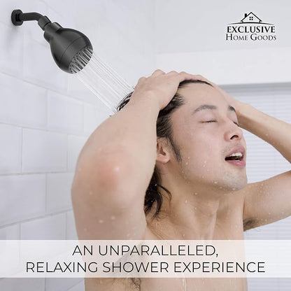 High Pressure Shower Head - Powerful Deluxe Bathroom Showerhead with Strong Spray Stream and Small Silicone Nozzles - Universal Fit Works with High and Low Water Flow Showers (Matte Black)-1.8 GPM