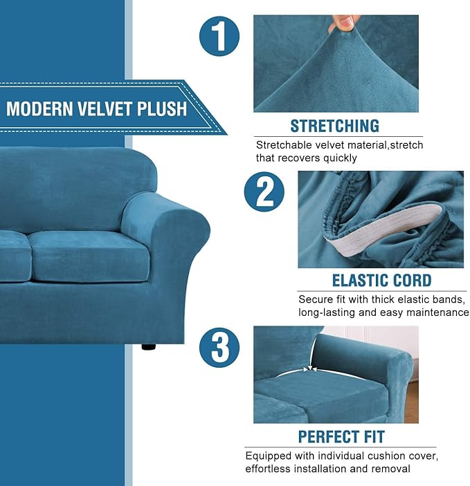 H.VERSAILTEX High Stretch Sofa Slipcover 4 Piece Cover Velvet Furniture