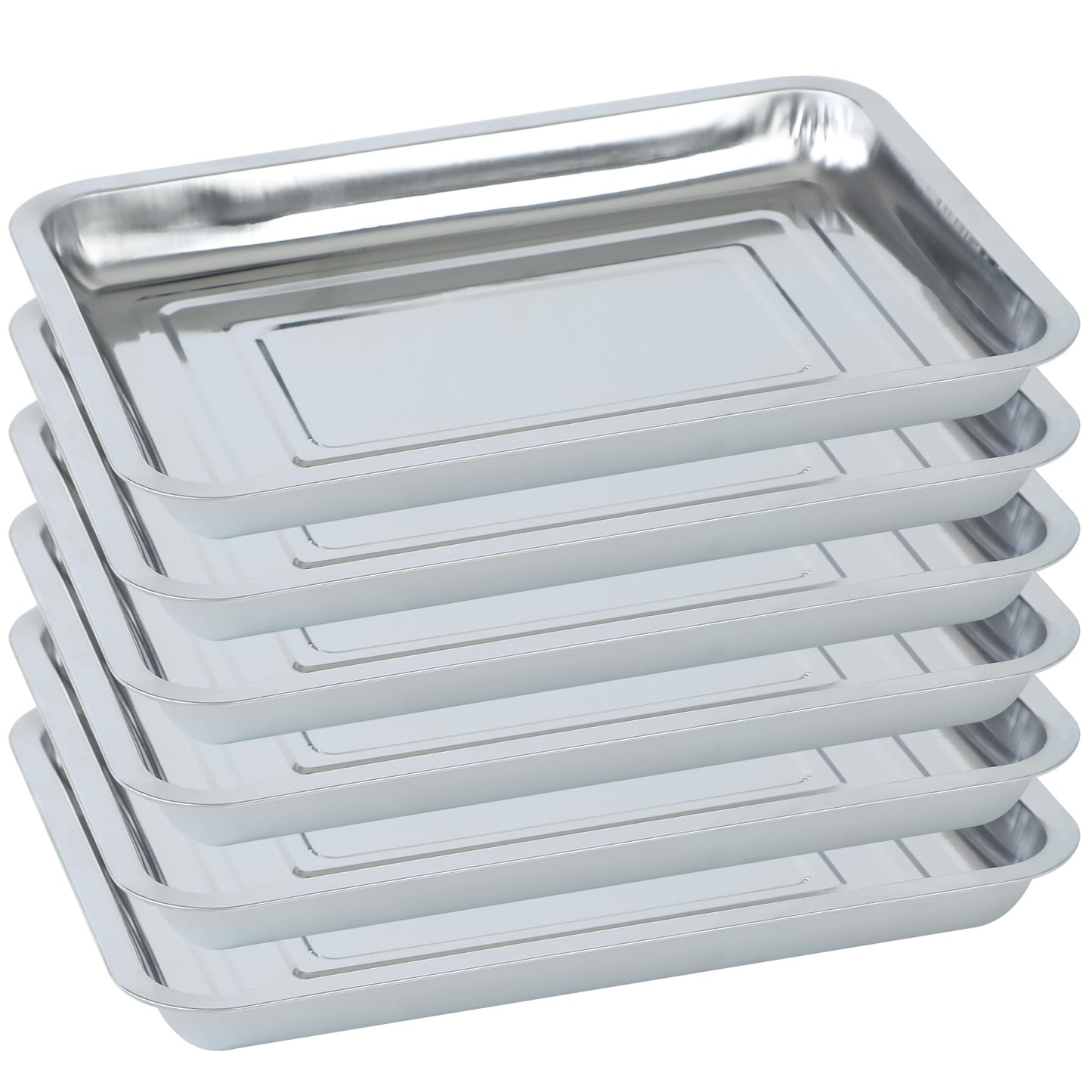 WBCBEC Plant Germination Trays, Stainless Steel Plant Trays Stainless Metal Trays Stainless Steel Seed Starter Carry Trays Nursery Seedling Pots Water Collection Transplantation (6PCS)
