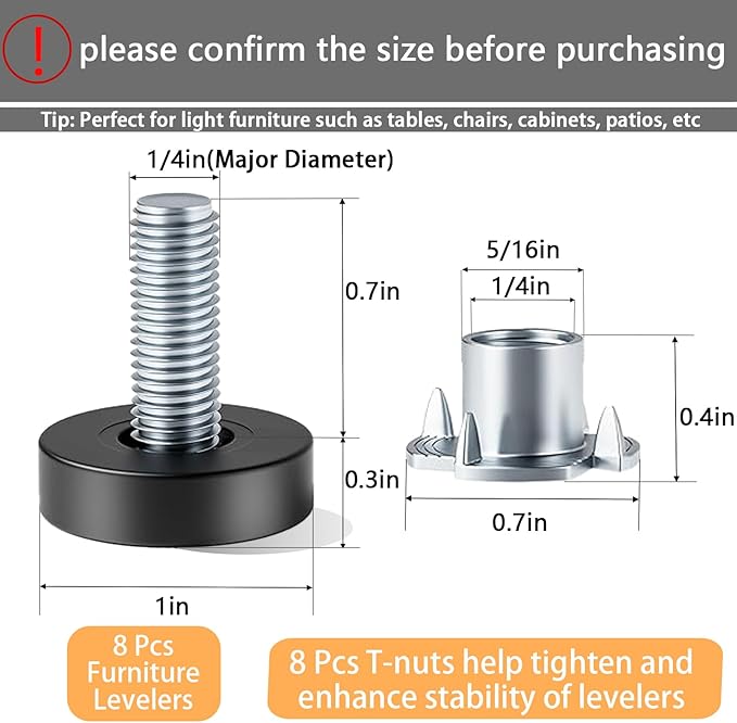 1/4" Thread Leveling Feet, Adjustable Furniture Feet Threaded Screw in