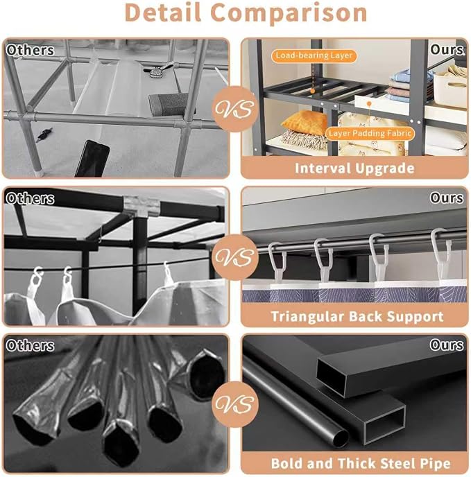 Foldable Portable Wardrobe Closet with Magnetic Doors & Cover, Heavy Duty Covered Clothes Rack with Hanging Clothing Rod, Metal Frame Standing Alone Closet for Bedroom (Door Design D, 70.9IN/180CM)