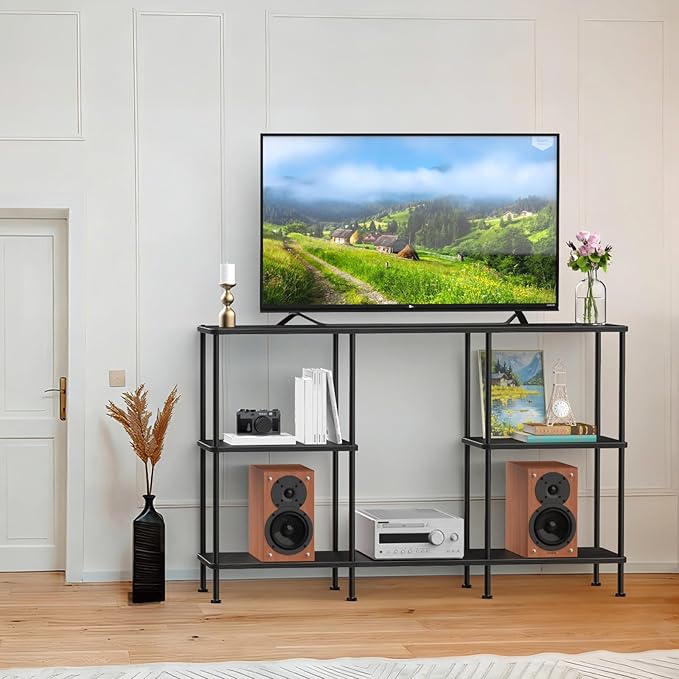 ETELI Tall Black TV Stand with Storage Small Entertainment Center