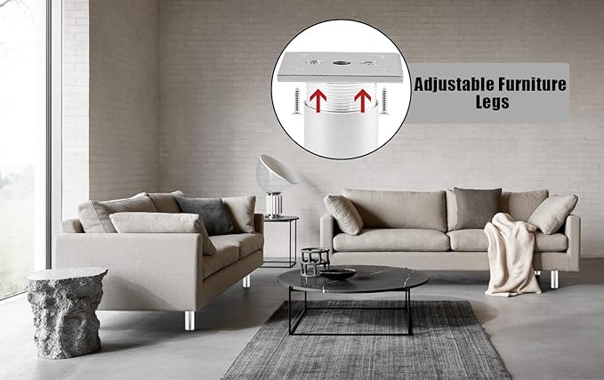 Set of 4 Furniture Legs 7.87 Inch, Adjustable Aluminum Alloy Cabinet Legs