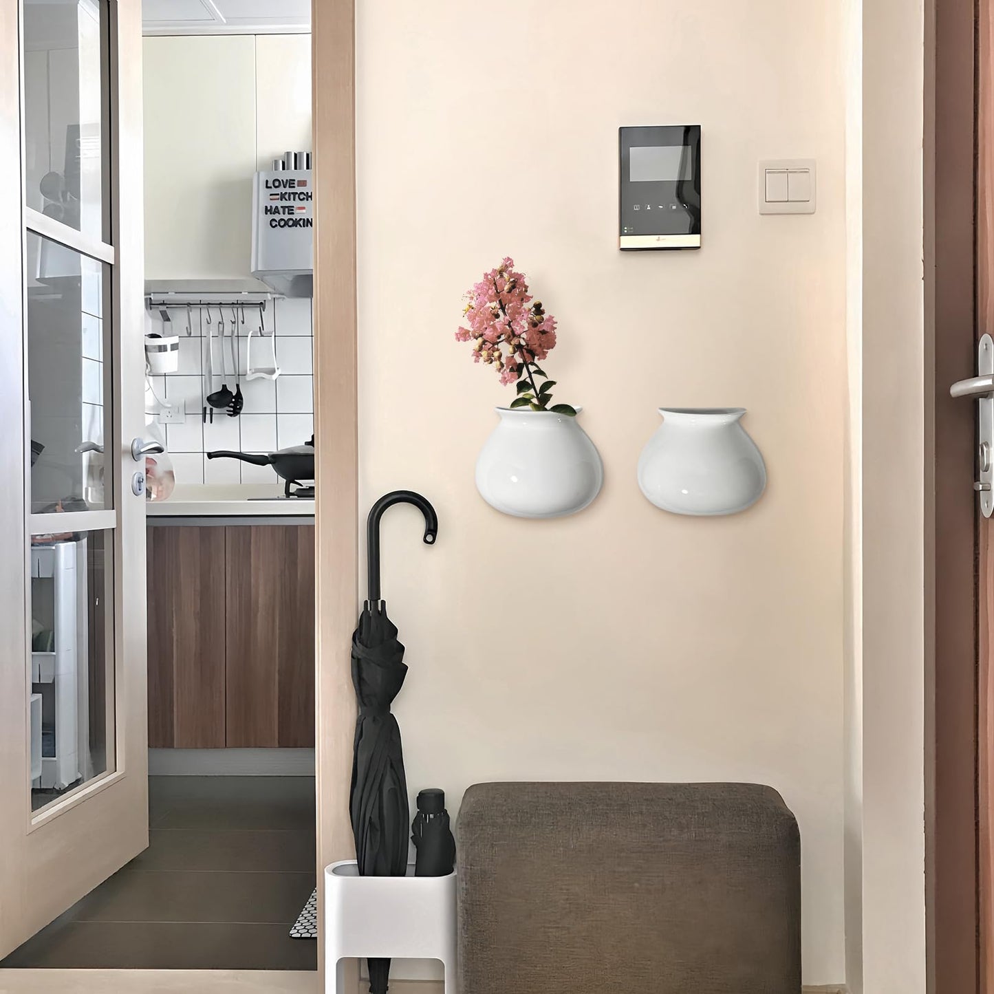 Hanging Ceramic Wall Planters,Set of 2,Minimalist Modern Ceramic Wall Planter,Cubicle Modern Decor Wall Plant Holder for Indoor Plants,Propagation Wall Planters,Hanging Flower Pots,White