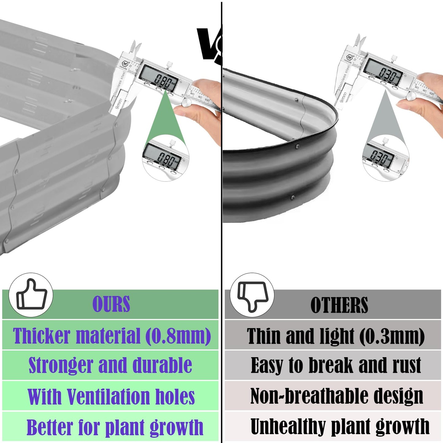 Colorfulbeetle Galvanized Raised Garden Bed Kit with 4 Internal Braces, 67x36x10in Large Metal Planter Raised Beds Outdoor, 0.8mm Thick Steel Outdoor Galvanized Planter with Vents, Silver (2PCS)