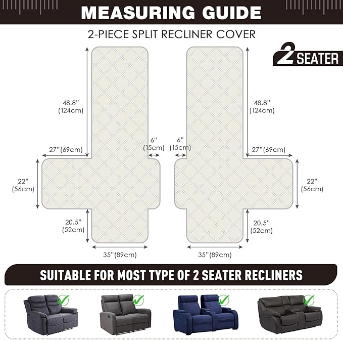 TAOCOCO 100% Waterproof Oversized Loveseat Recliner Cover, Non Slip Split Couch
