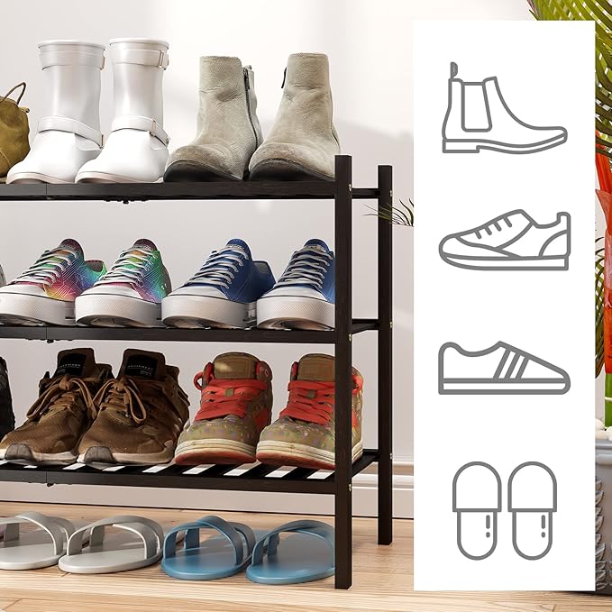 viewcare 3-Tier Black Bamboo Shoe Rack