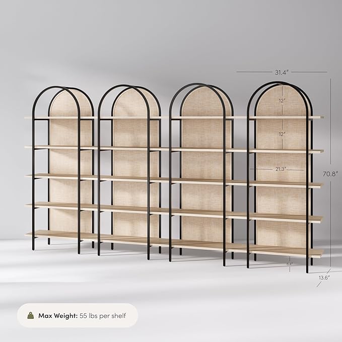 Nathan James Amara Bohemian 5-Shelf Etagere Bookcase, Rattan Open Bookshelf