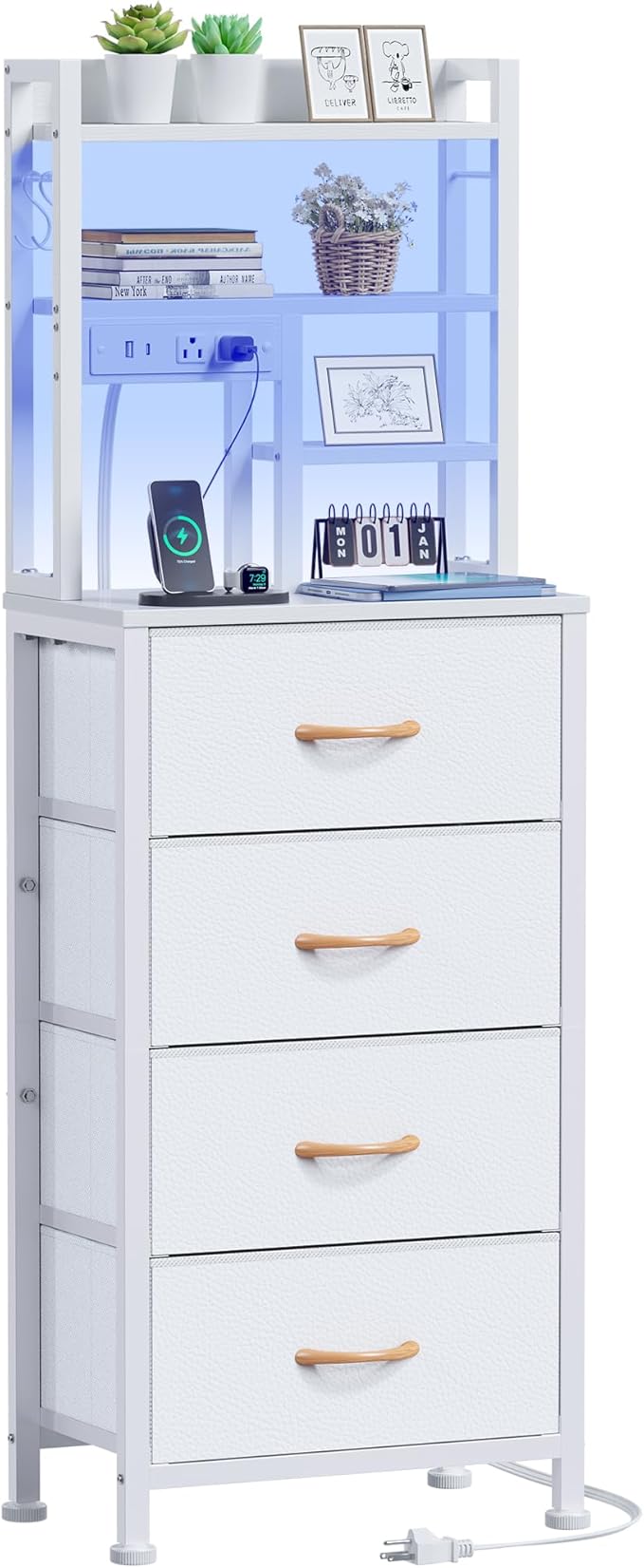 Furnulem Tall Night Stand, 52.1 Inch LED Nightstand