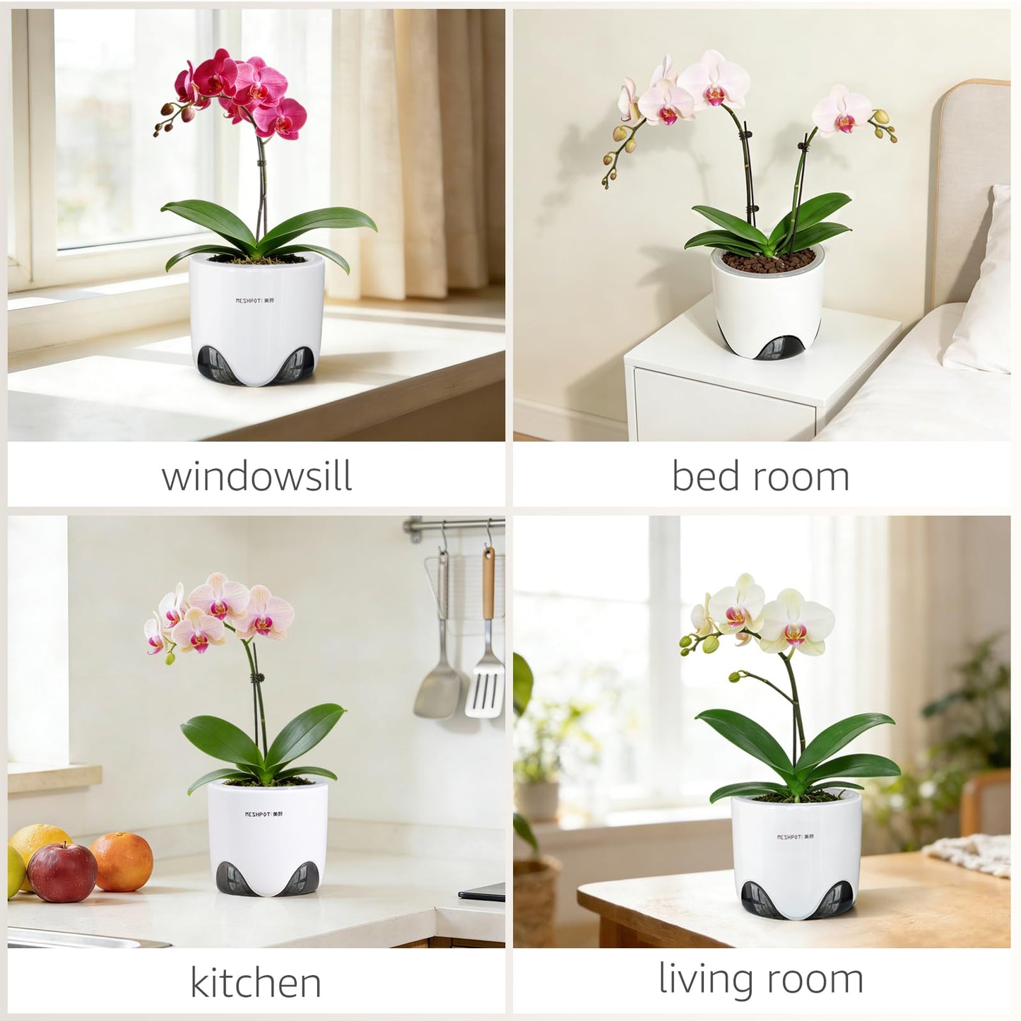 Meshpot 6 inch Orchid Pots with Holes for Repotting with Excellent Airflow, Set of 1, Double Layer Plastic Imitate Ceramic Orchid Planter, Clear Orchid Pot Match Decorative Orchid Container