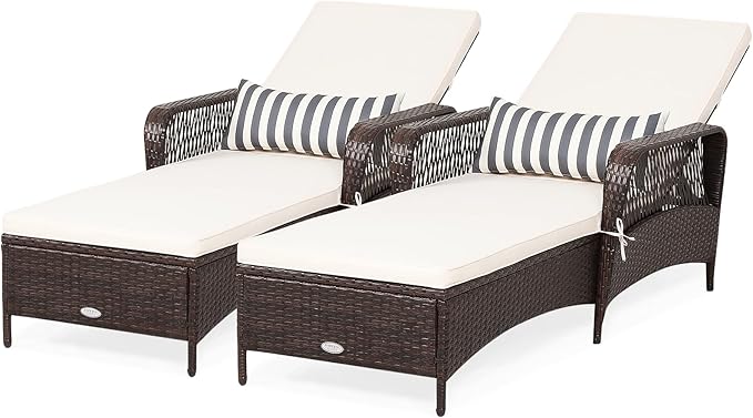 COSTWAY PE Rattan Chaise Lounge Chair, 6 Gear Adjustable Recliner