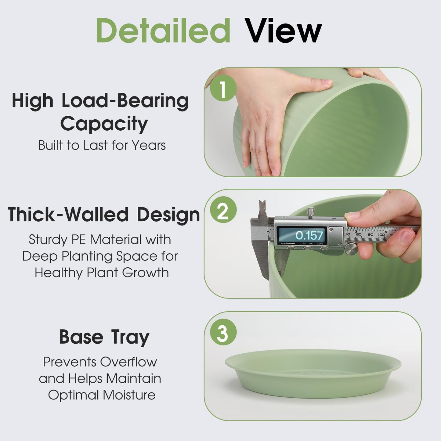GARDIFE Plant Pots 10/9/8/7.5/7 Inch Plant Pots, Set of 5 Plastic Planters with Drainage Holes and Saucers,Plastic Flower Pots,Nursery Planting Pot for Indoor Out Door Plants (Green)