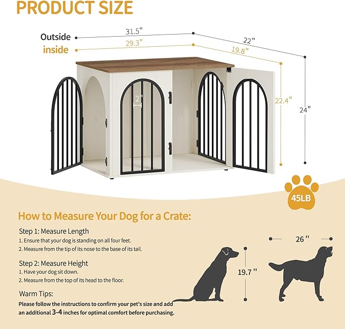 Hzuaneri 31.5'' Wooden Dog Crate Furniture, Indoor Dog Kennel Dogs Cage