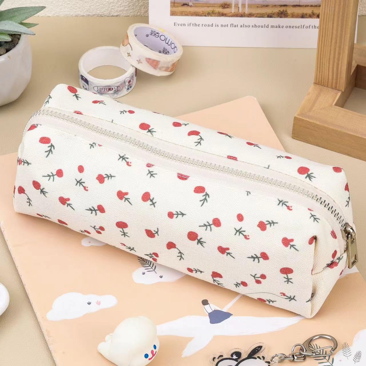 OZAOZ Cute Pencil Case Aesthetic Student Pencil Pouch Coin Pen Pouch Cosmetic Bag Office Stationery Organizer For Kids Teen School (Z-Red floral)