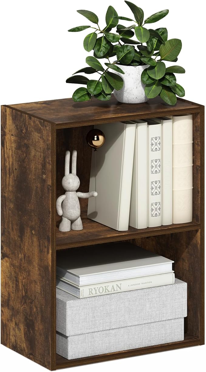 Furinno LUDER Book Shelf, 2-Tier Modern Bookshelf, Open Shelves Bookcase