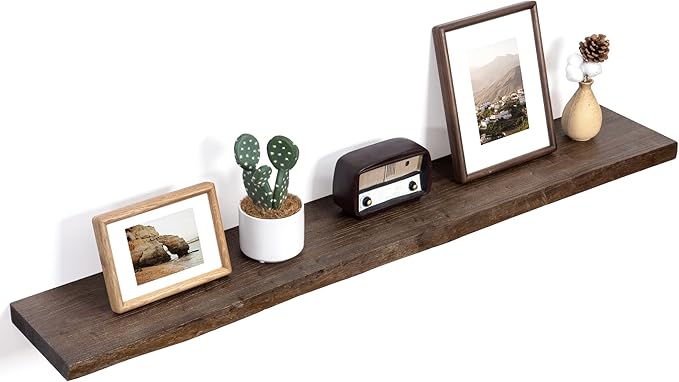Floating Shelves for Wall Decor, Rustic Solid Elm Wood Live Edge Floating
